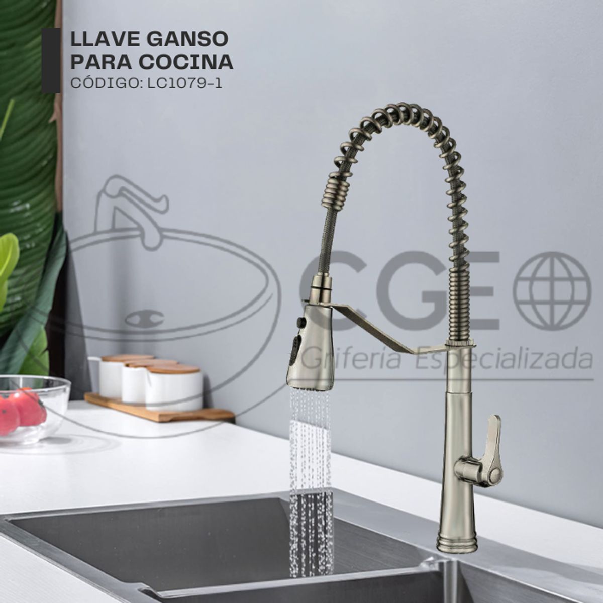 XM - GRIFERÍA DE COCINA RESORTE MUEBLE SATINADO LC1079-1