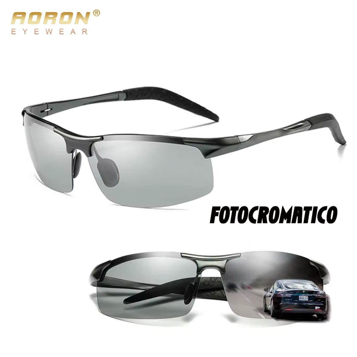 AORON - Lentes de sol fotocromatico Hombre Polarizado Aluminio
