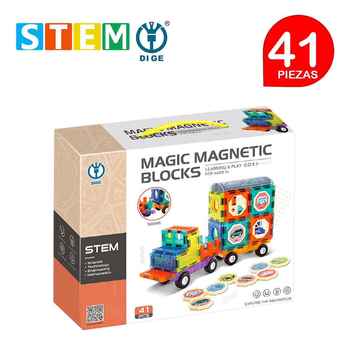 STM - Bloques magnéticos didácticos STEM DIGE MAGIC caja 41 piezas