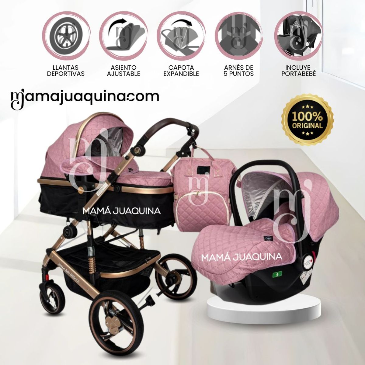 BEAUTIFUL - Coche Moisés de lujo 3 en 1 «L´MILANE» Pink