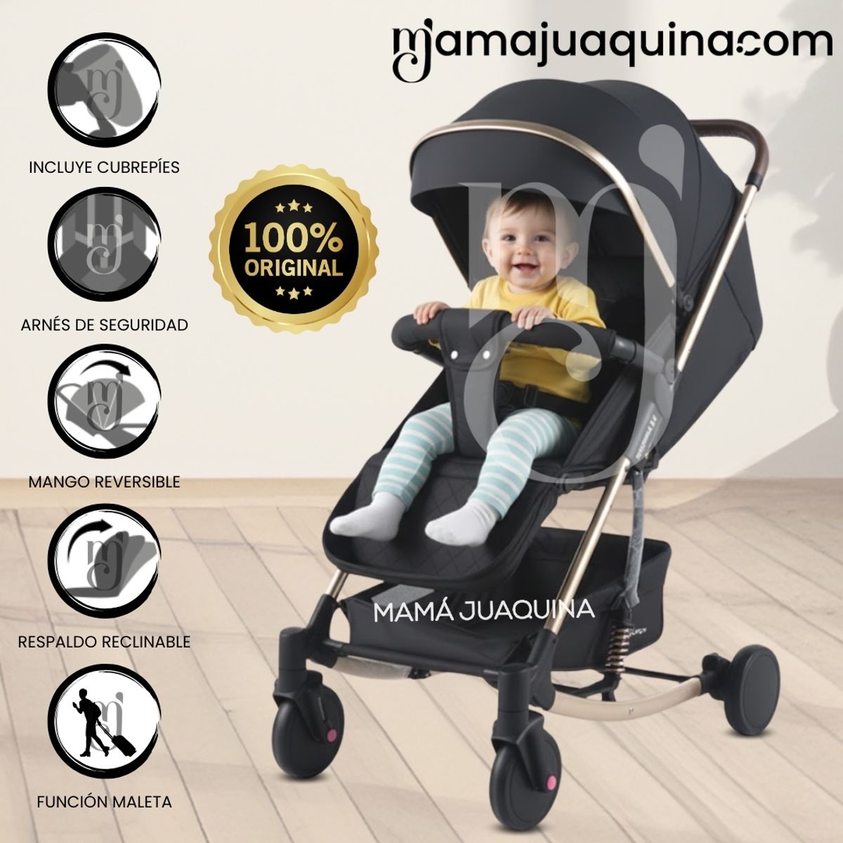 BEAUTIFUL - Coche Mecedora Maleta de Lujo «ROCKING PRIME» Black