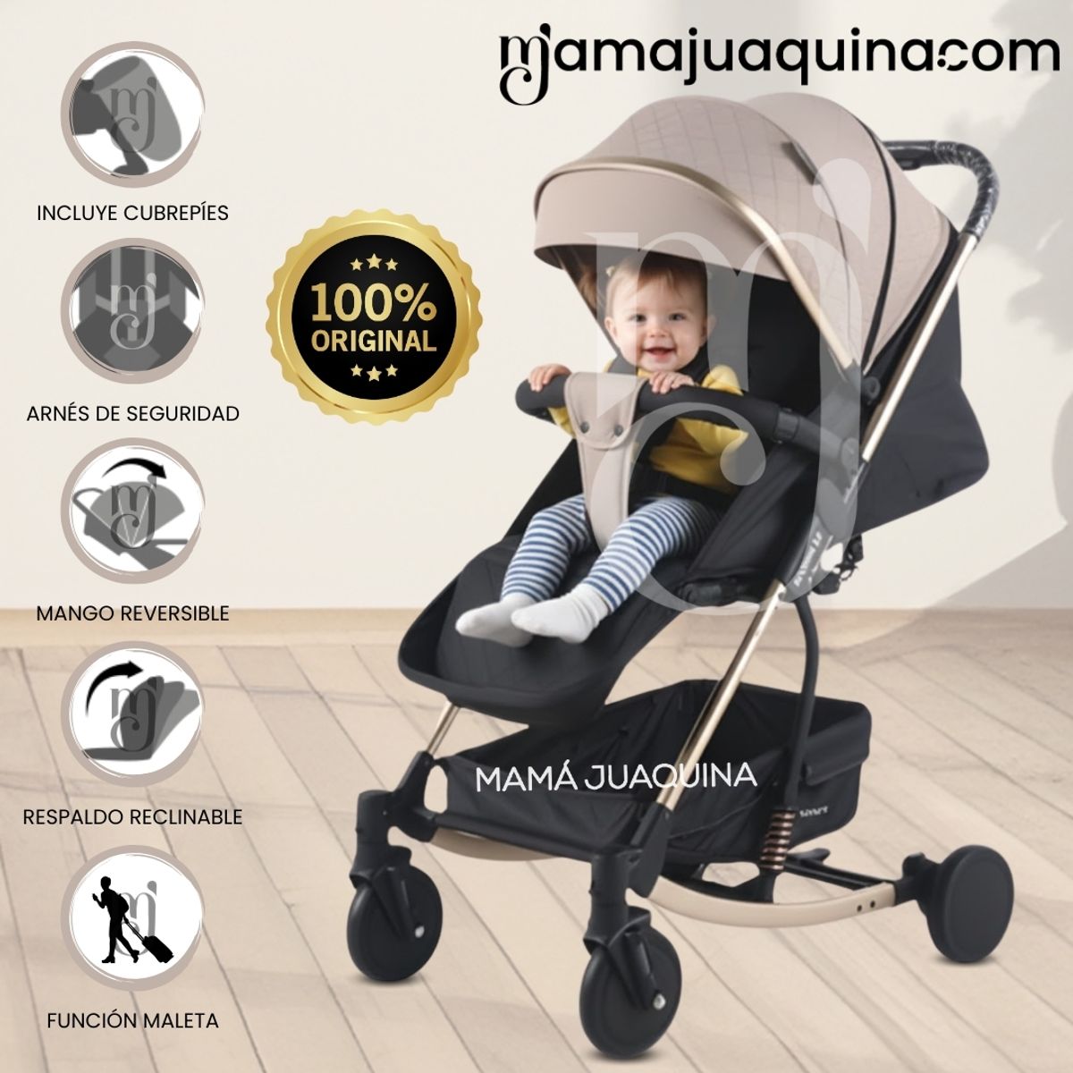 BEAUTIFUL - Coche Mecedora Maleta de Lujo «ROCKING PRIME» Beige