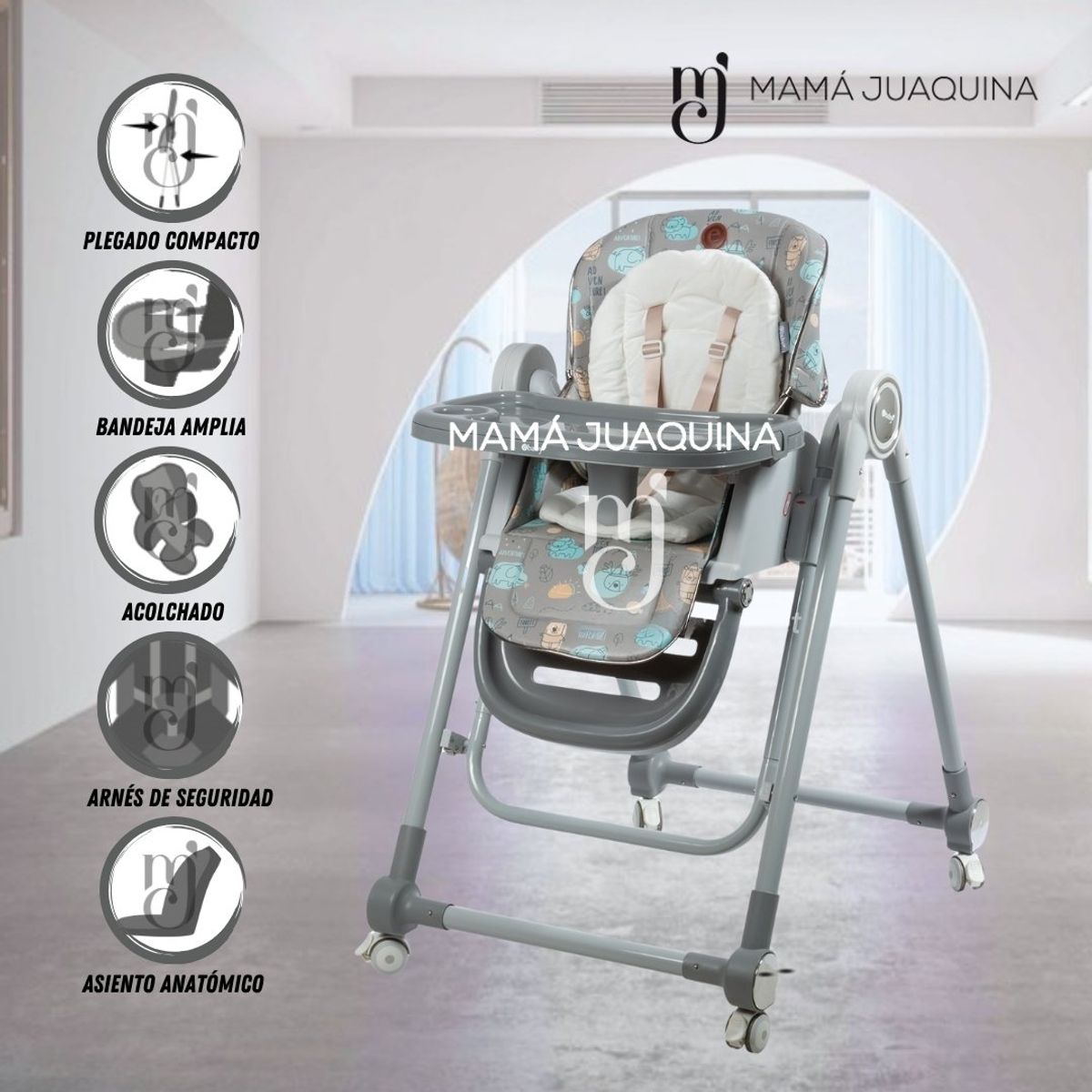 EBABY - Silla de Comer Edición Limitada «LITTLE ZOO» Gray