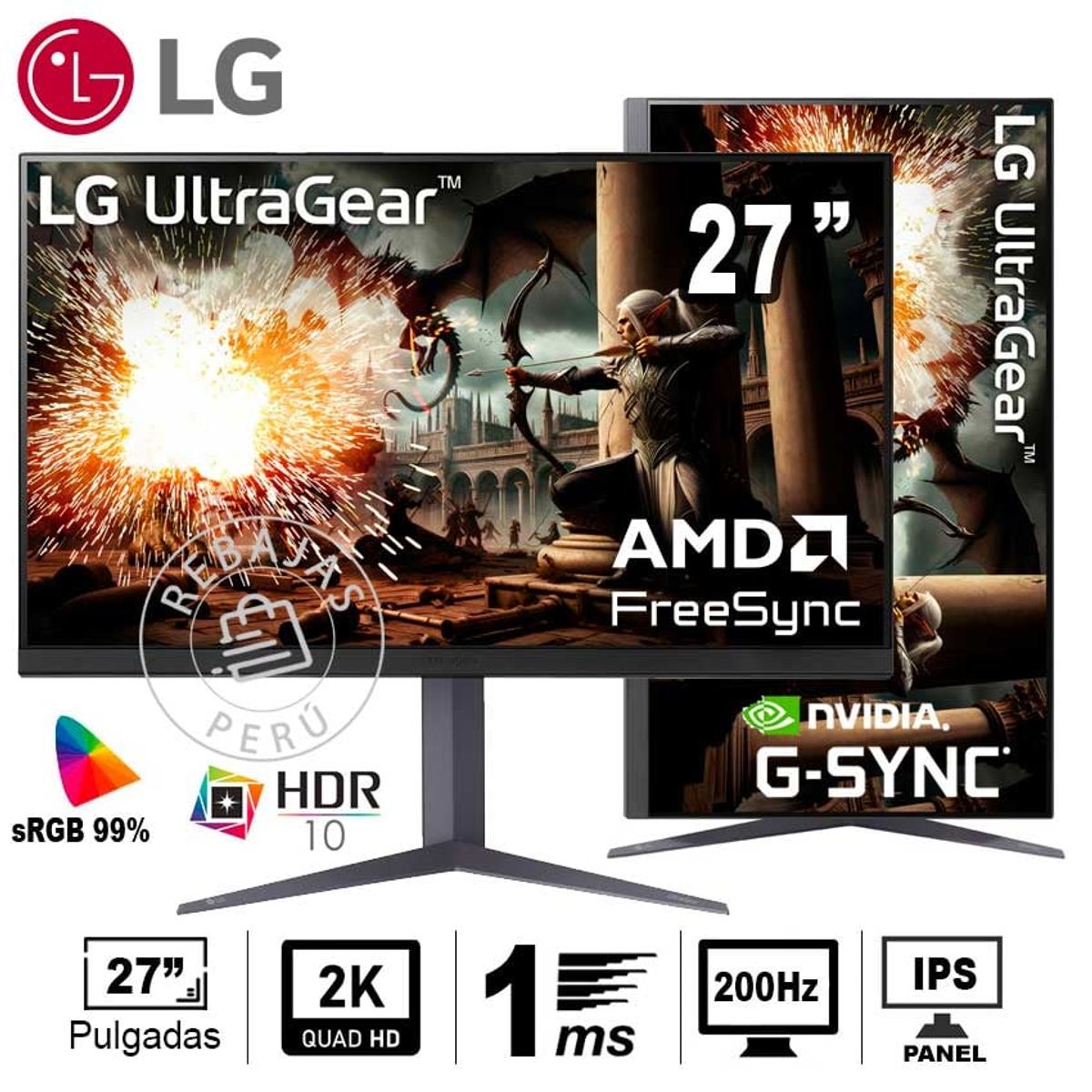 LG - Monitor LG 27GS75Q-B UltraGear QHD 180Hz 1ms HDR10 G-Sync FreeSync