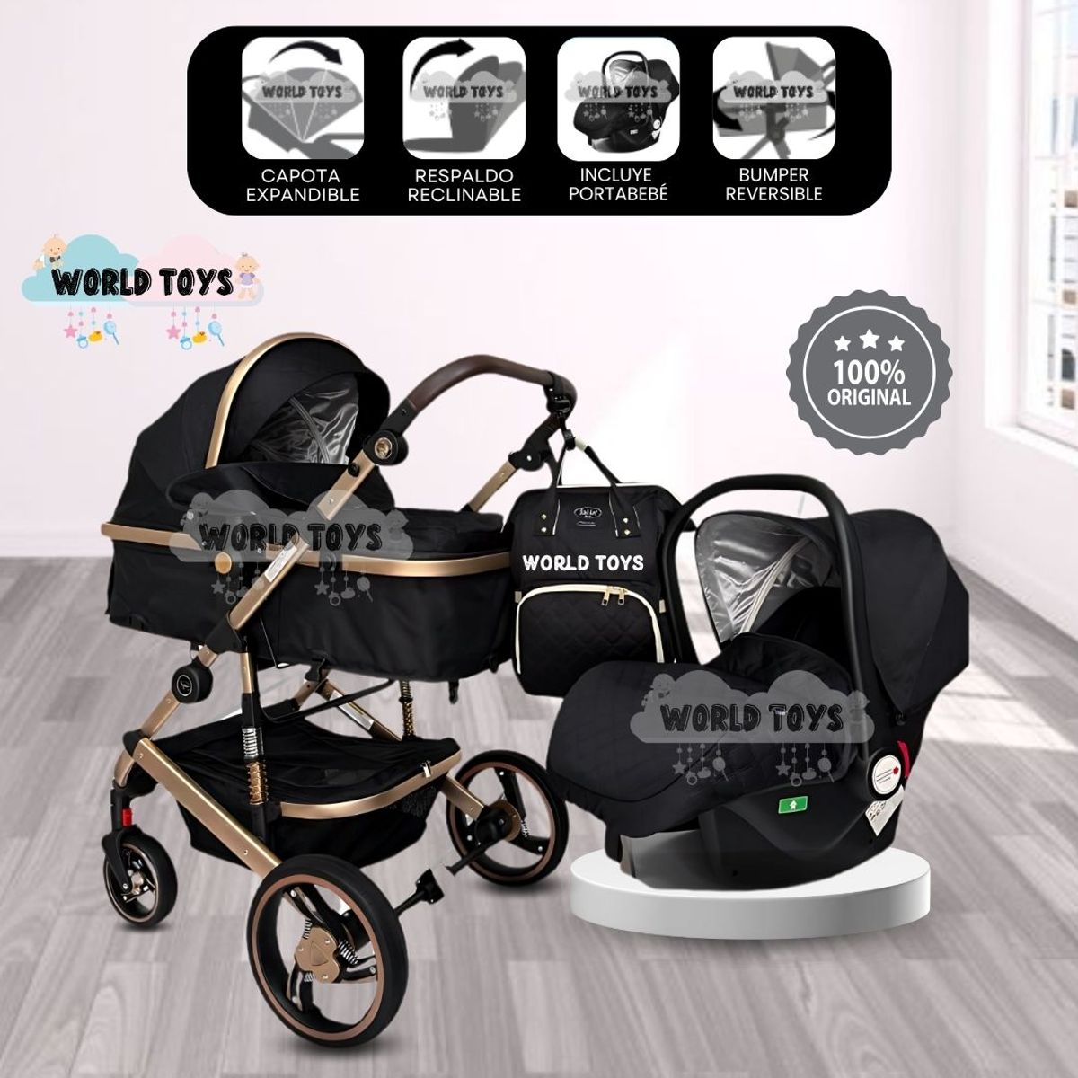 BEAUTIFUL - Coche Moisés de lujo 3 en 1 «L´MILANE» Black