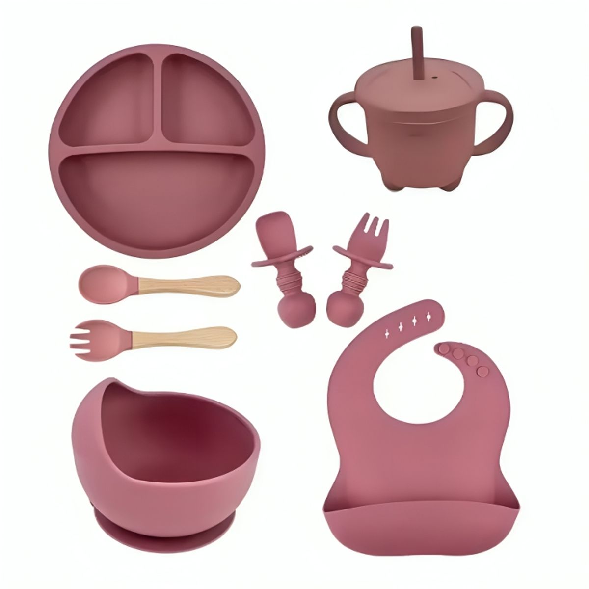 GENERICO - Set de Plato de Silicona con Cubiertos para Bebe Niños de 8 Pcs