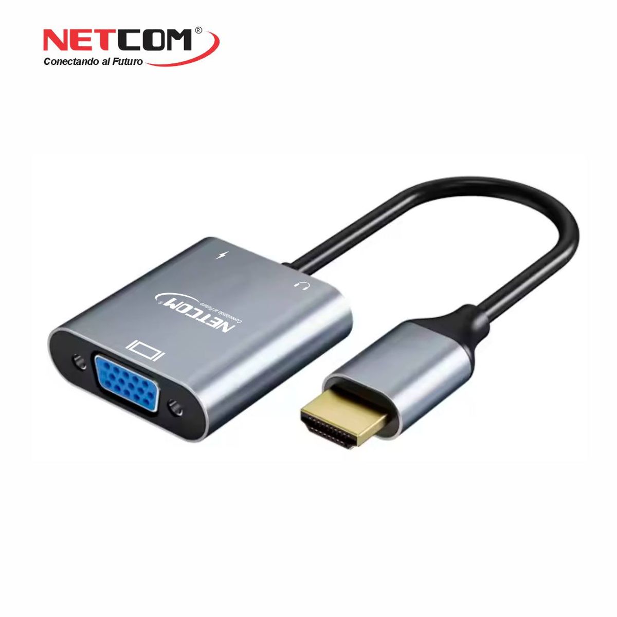 NETCOM - ADAPTADOR DE HDMI MACHO A VGA HEMBRA CON AUDIO DE ALUMINIO NETCOM