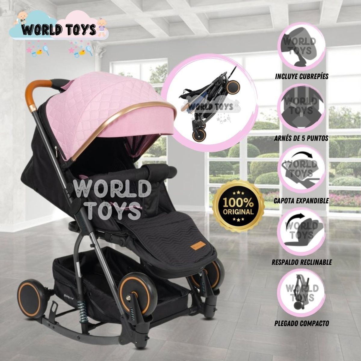 BEAUTIFUL - Coche Mecedora Maleta de Lujo «ROCKING PRIME» Pink