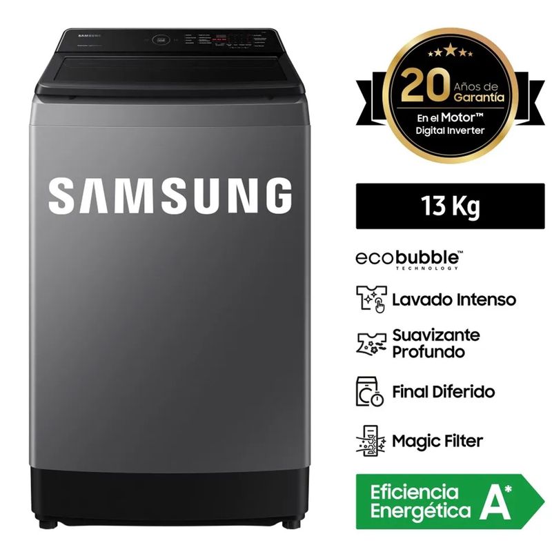 SAMSUNG - Lavadora SAMSUNG 13 Kg Carga Superior EcoBubble WA13CG5441BD Gris