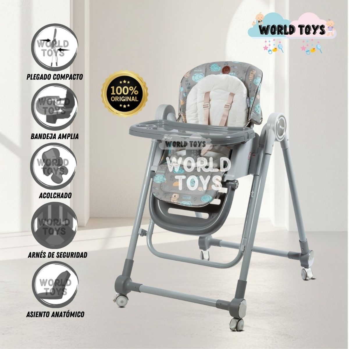 EBABY - Silla de Comer Edición Limitada «LITTLE ZOO» Gray