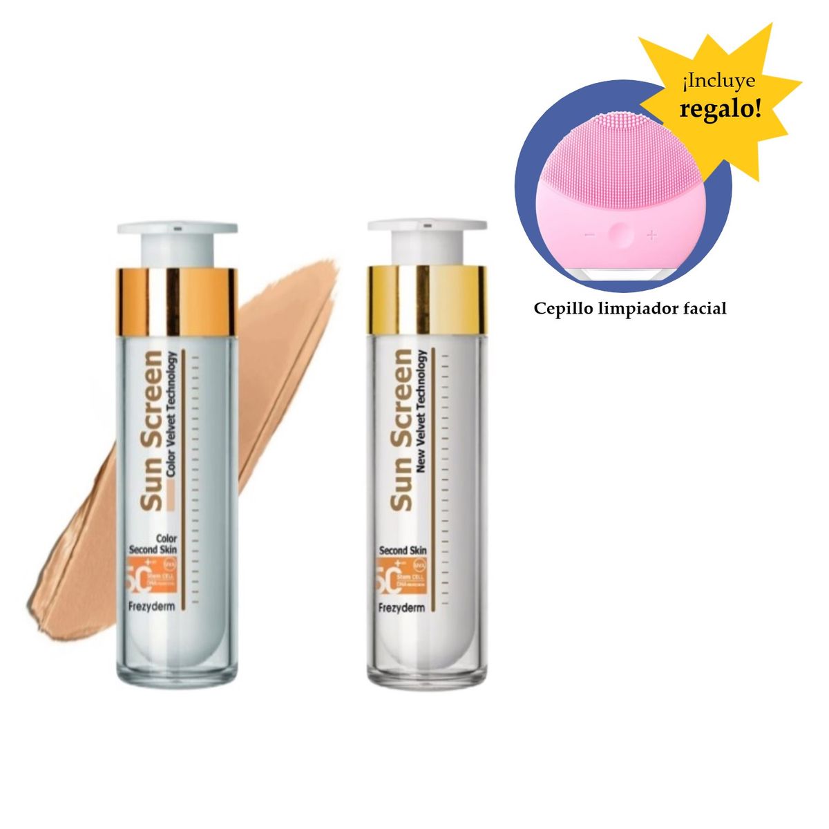 FREZYDERM - Pack x2 Frezyderm Fotoprotector Con Color y Sin Color + Limpiador Facial Forever
