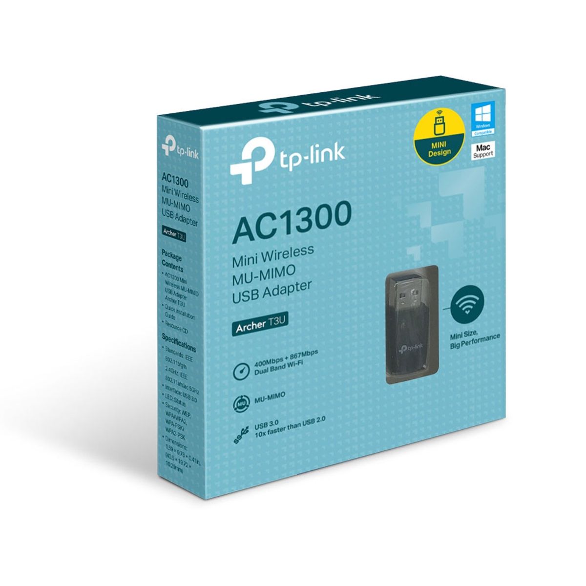 TP LINK - TP-Link ARCHER T3U AC1300 Mini Adaptador USB mini Inalámbrico MU-MIMO