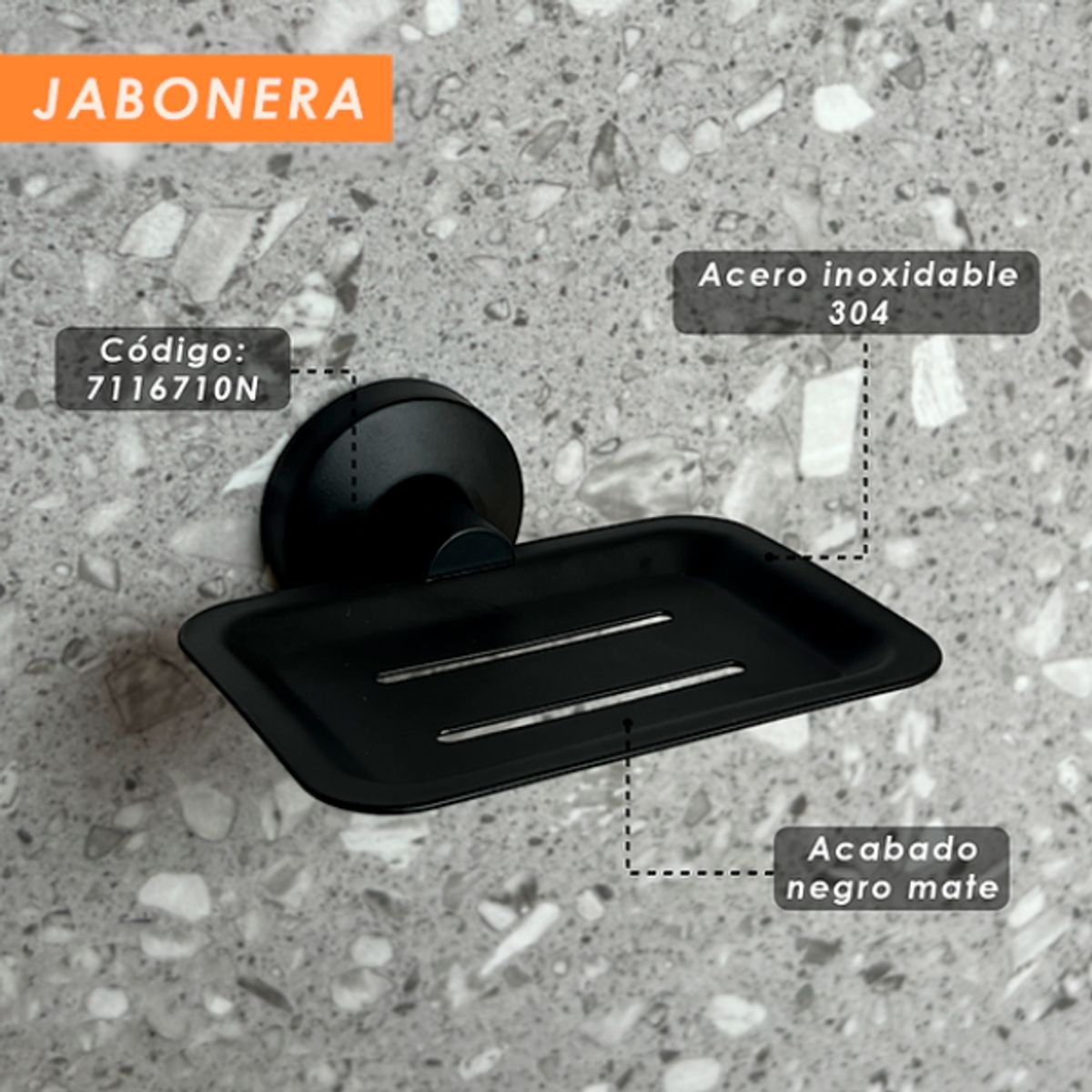XM - PORTA JABÓN DE ACERO NEGRO 7116710N