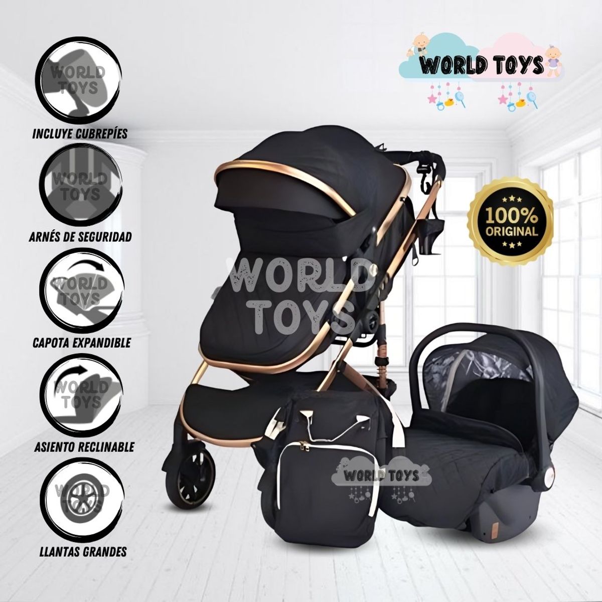 BABY - Coche Maleta con Portabebé 3 en 1 «THORINE PLUS» Black