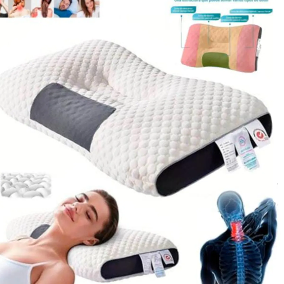 GENERICO - Pack 4 Almohadas Ergonómica Cervical Soporte para el Cuello