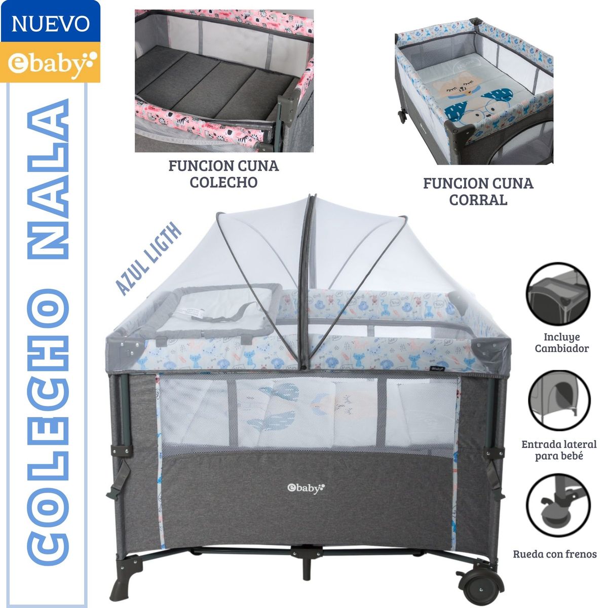 EBABY - Cuna colecho con cambiador Nala Azul Litgh
