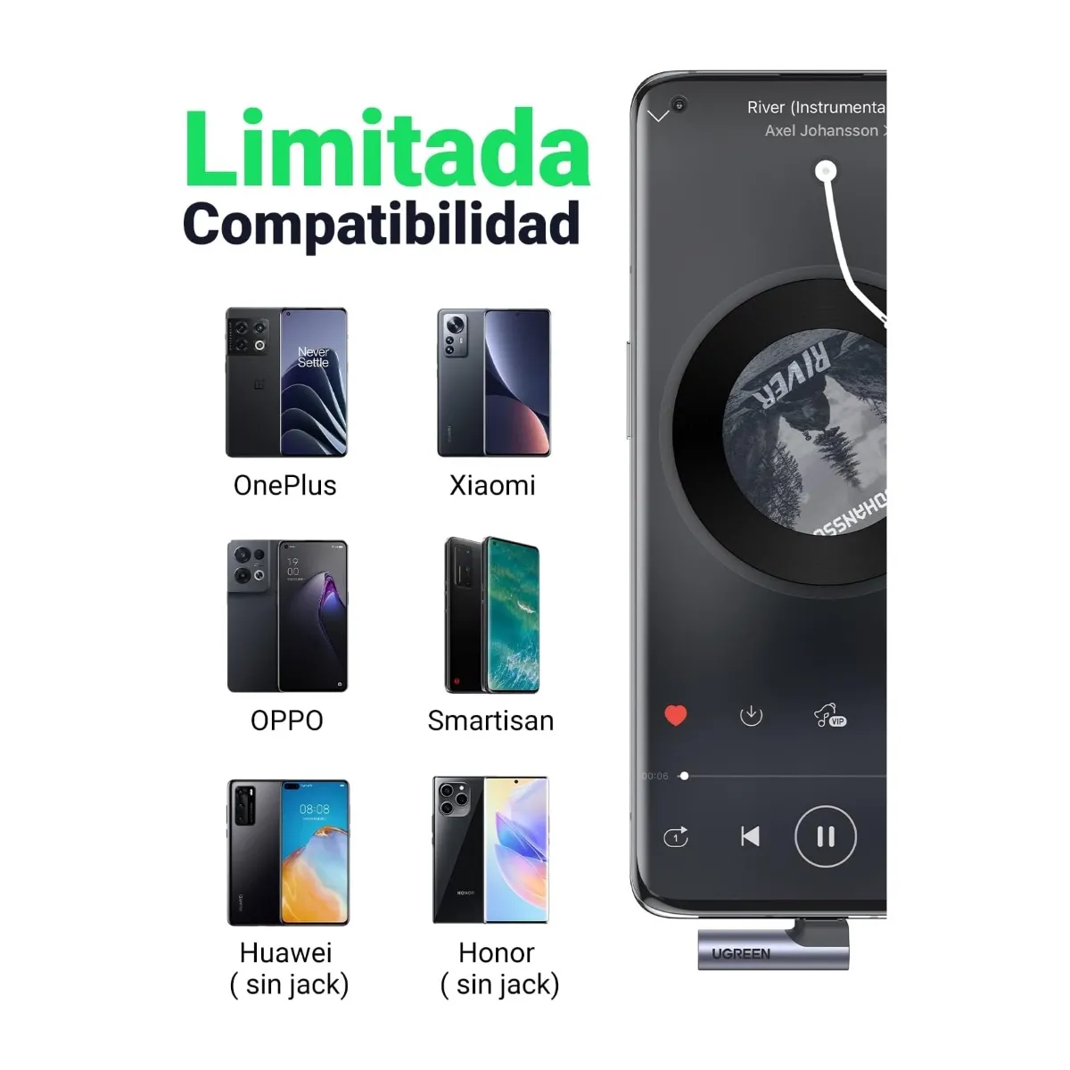 UGREEN - Adaptador Tipo C A Jack 35mm UGREEN para Huawei Xiaomi