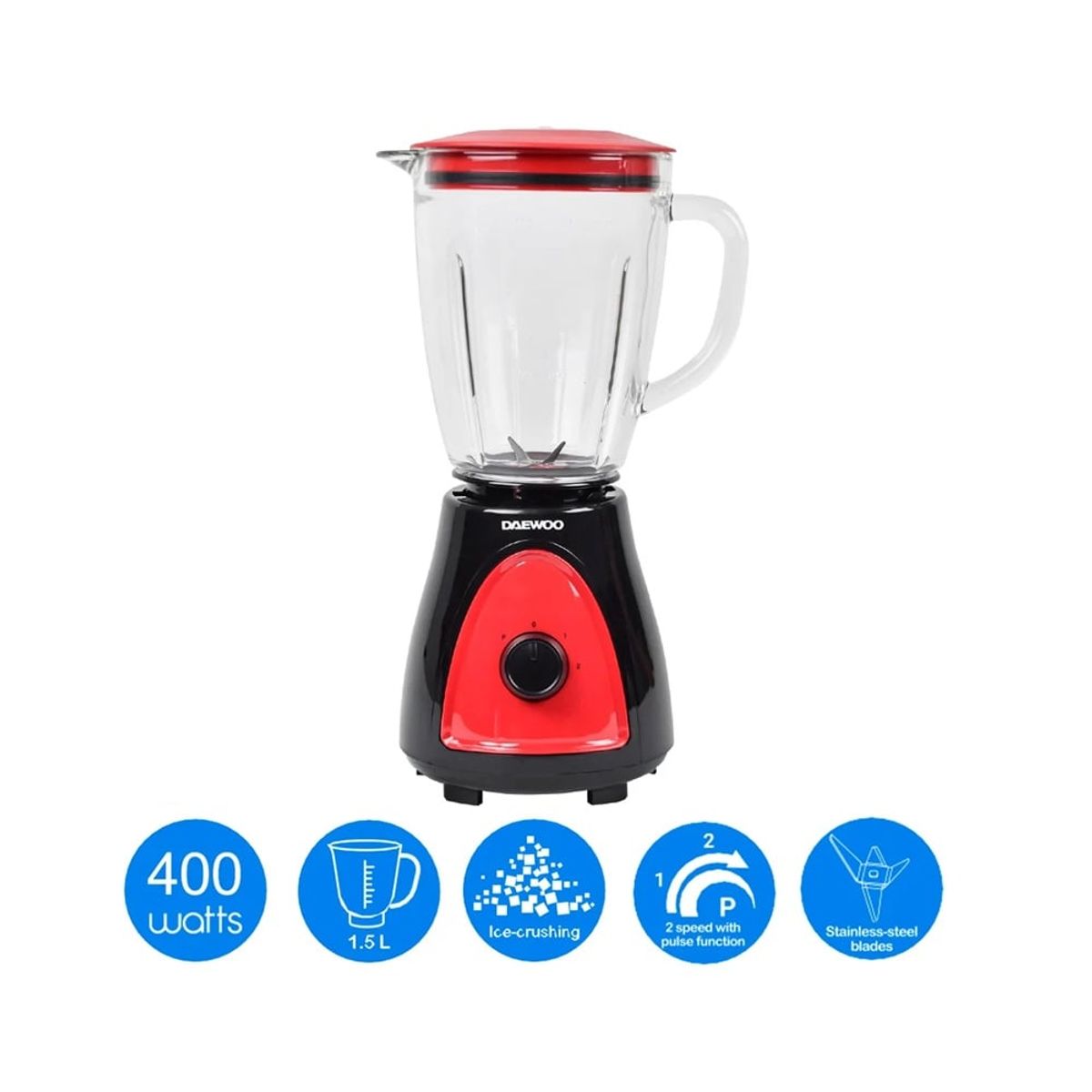 DAEWOO - LICUADORA DAEWOO DBL-1008C ROJA NEGRA 1.5L 2 VELOCIDADES