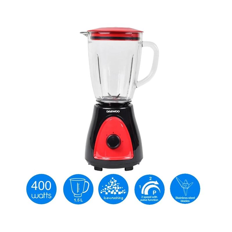 DAEWOO - LICUADORA DAEWOO DBL-1008C ROJA NEGRA 1.5L 2 VELOCIDADES