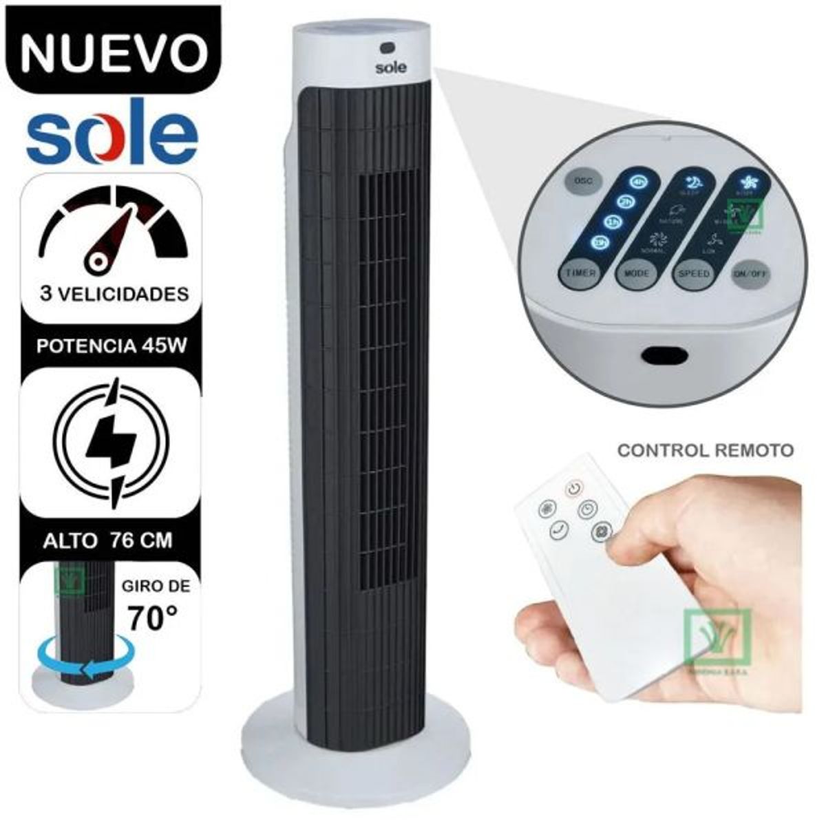 SOLE - Ventilador De Aire Tipo Torre 76cm Blanco Sole  SOLAIR019