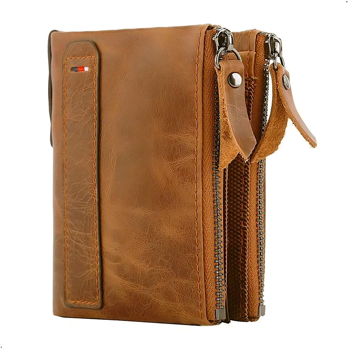 GENERICO - Cartera Billetera De Cuero Genuino Monedero Y Cremallera