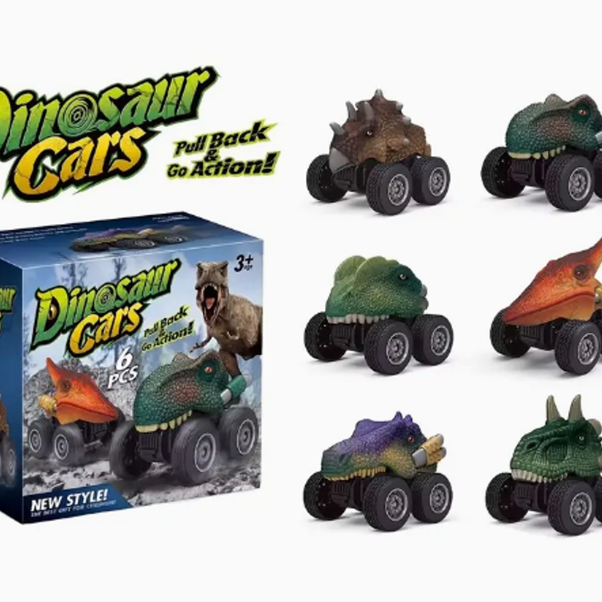 GENERICO - Pack 6 Carros Monster Dinosaurio Juguete Niños