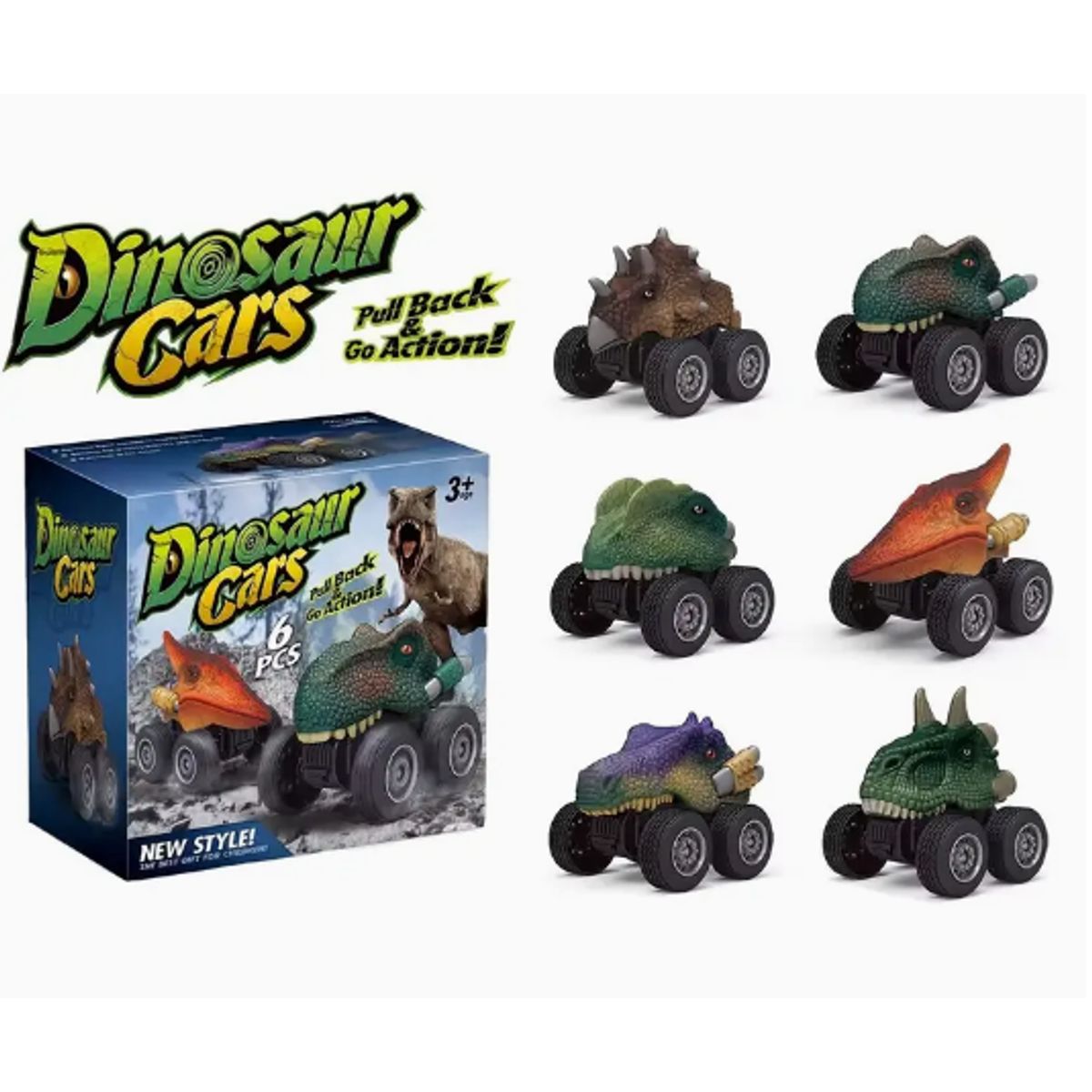GENERICO - Pack 6 Carros Monster Dinosaurio Juguete Niños