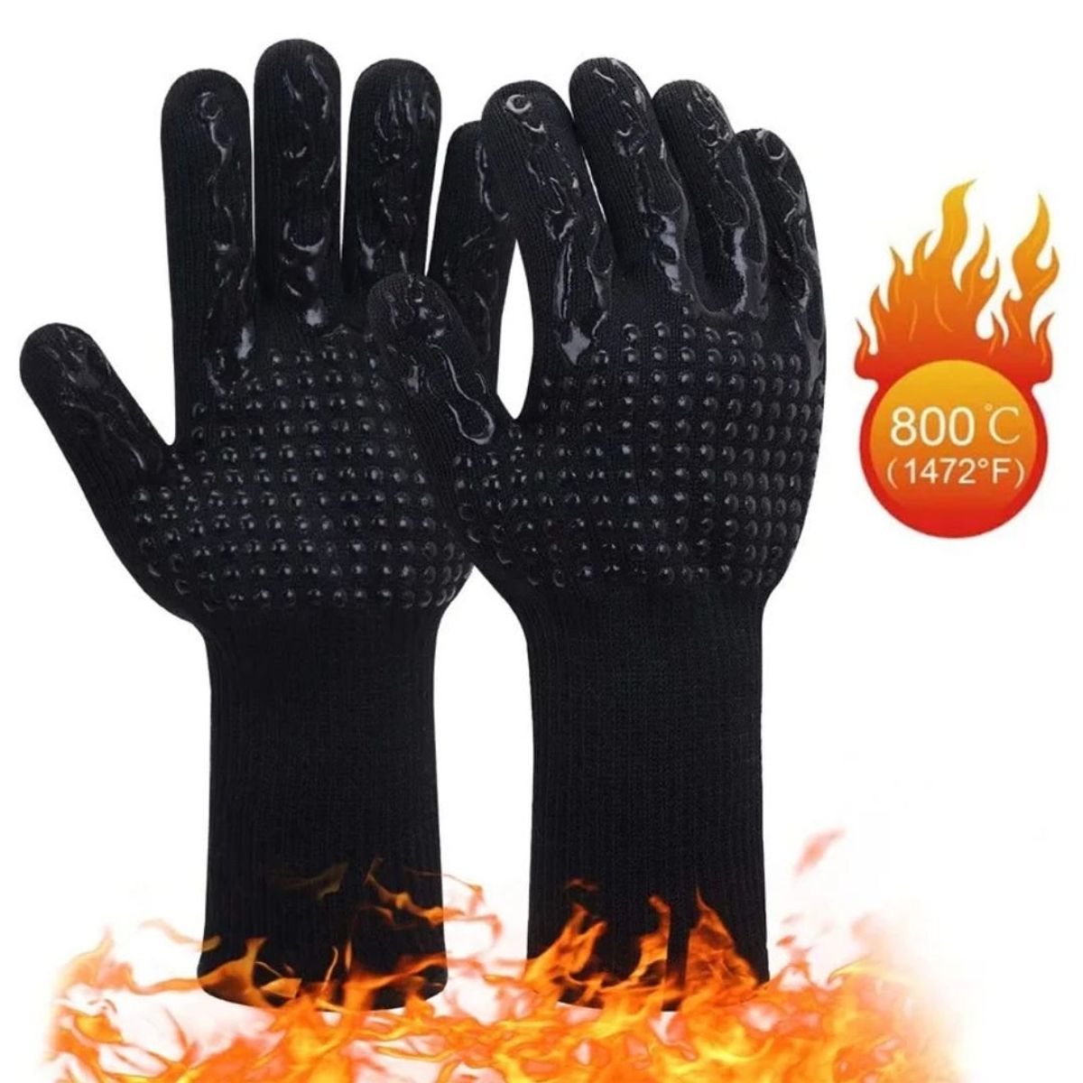 GENERICO - Guantes Parrilleros de Alta Temperatura puntos Antideslizantes Negros