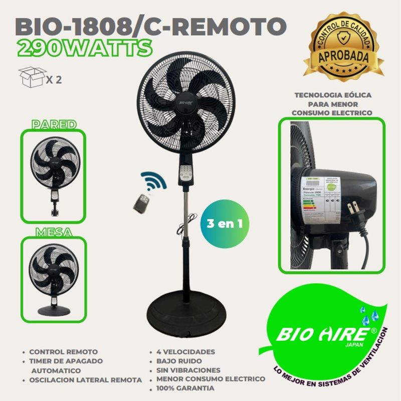 GENERICO - CAJA X2UND VENTILADOR BIO AIRE 290 WATTS + CONTROL REMOTO BIO-1808