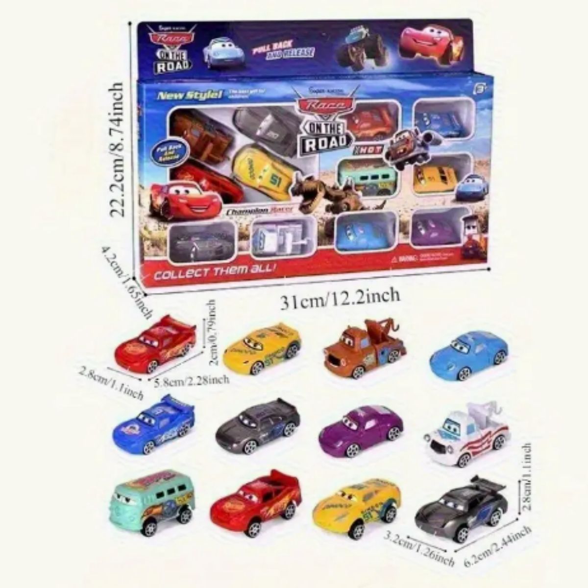 GENERICO - Cars Pack 12 Carritos A Fricción Rayo Mcqueen