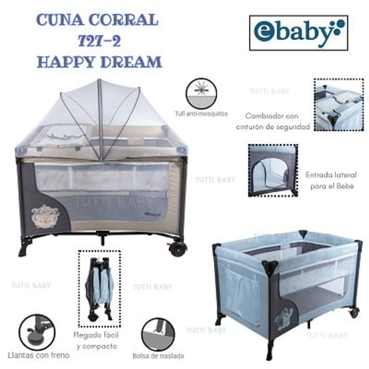 EBABY - CUNA CORRAL CON CAMBIADOR HAPPY DREAM - BEIGE