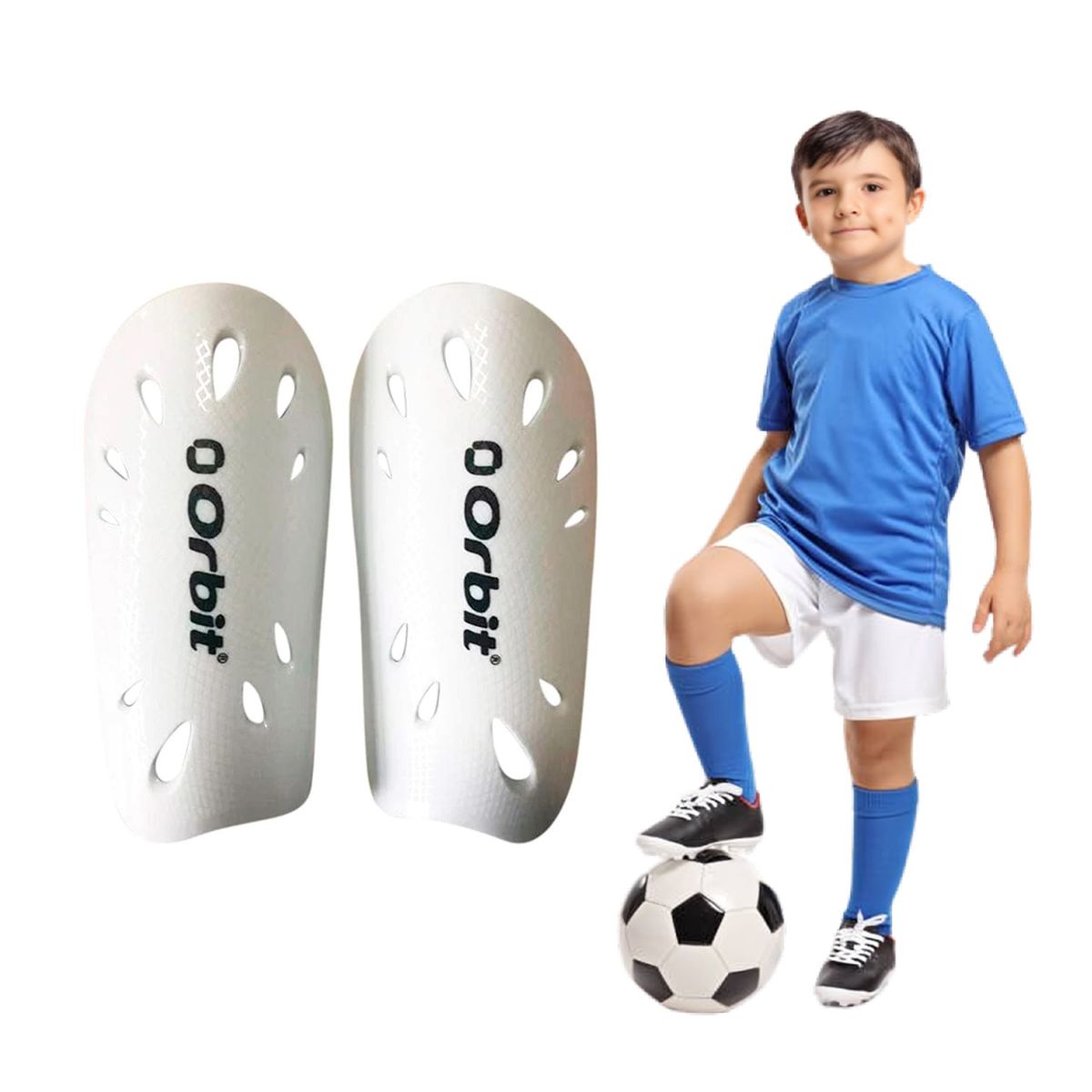 ORBIT - CANILLERAS PARA FÚTBOL CON ORIFICIOS ORBIT JUNIOR BLANCO