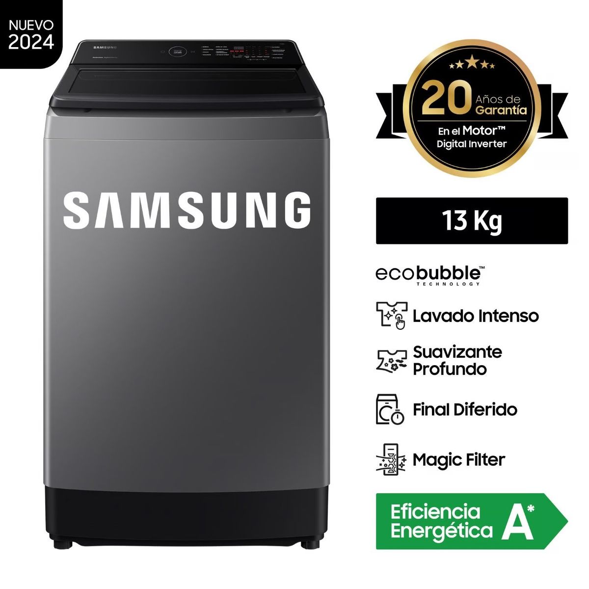 SAMSUNG - LAVADORA SAMSUNG ECOBUBBLE 13KG WA13CG5441BDPE GRIS