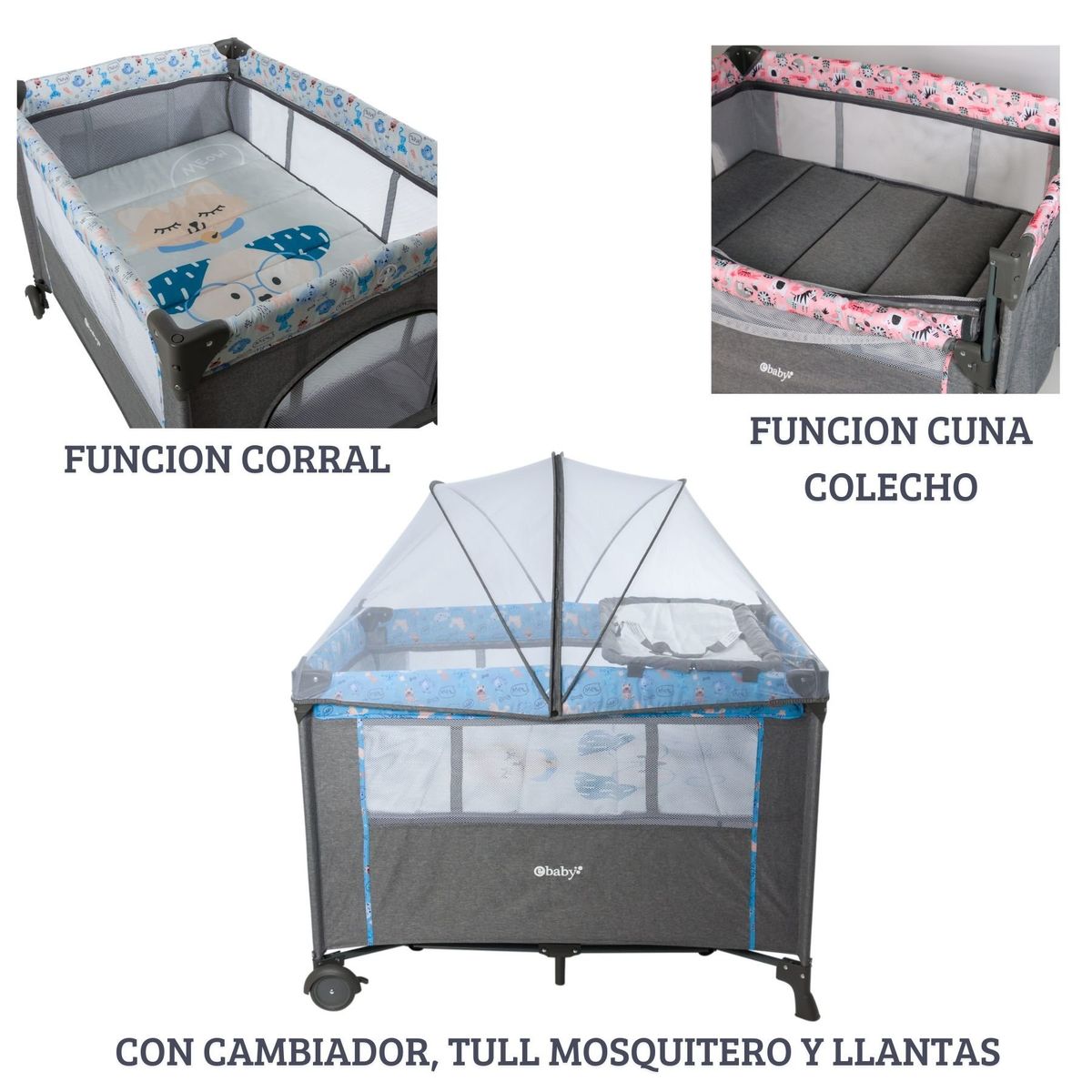 EBABY - Cuna corral colecho NALA AZUL DARK más COLCHON