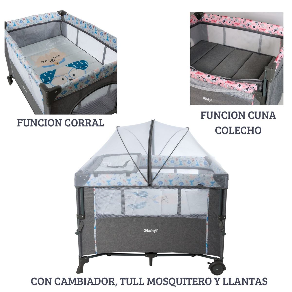 EBABY - Cuna corral colecho NALA AZUL LIGHT mas COLCHON