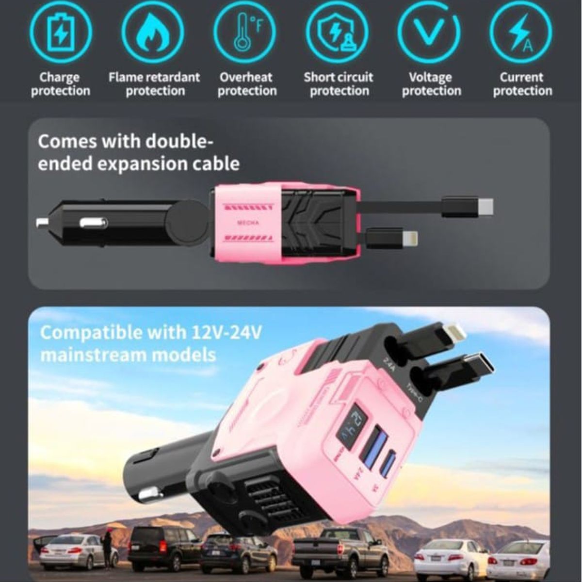 GENERICO - Cargador Super Rápido 120w Retráctil 4 en 1 - Rosado