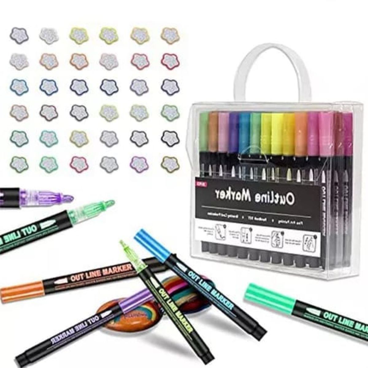 GENERICO - ESTUCHE DE 48 PLUMONES DOBLE CONTORNO EFECTO BRILLO