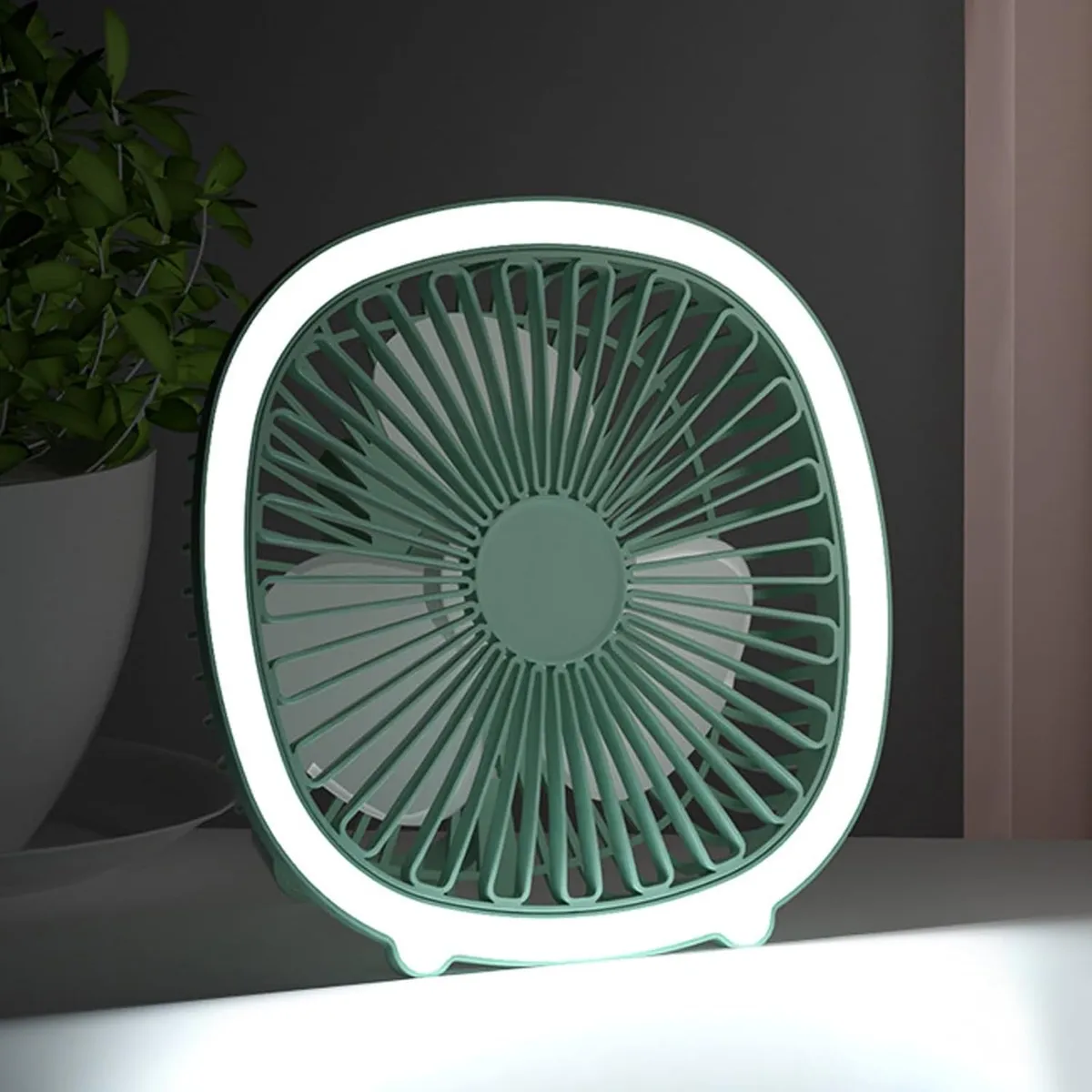 GENERICO - Lámpara de mesa y ventilador de escritorio verde turquesa