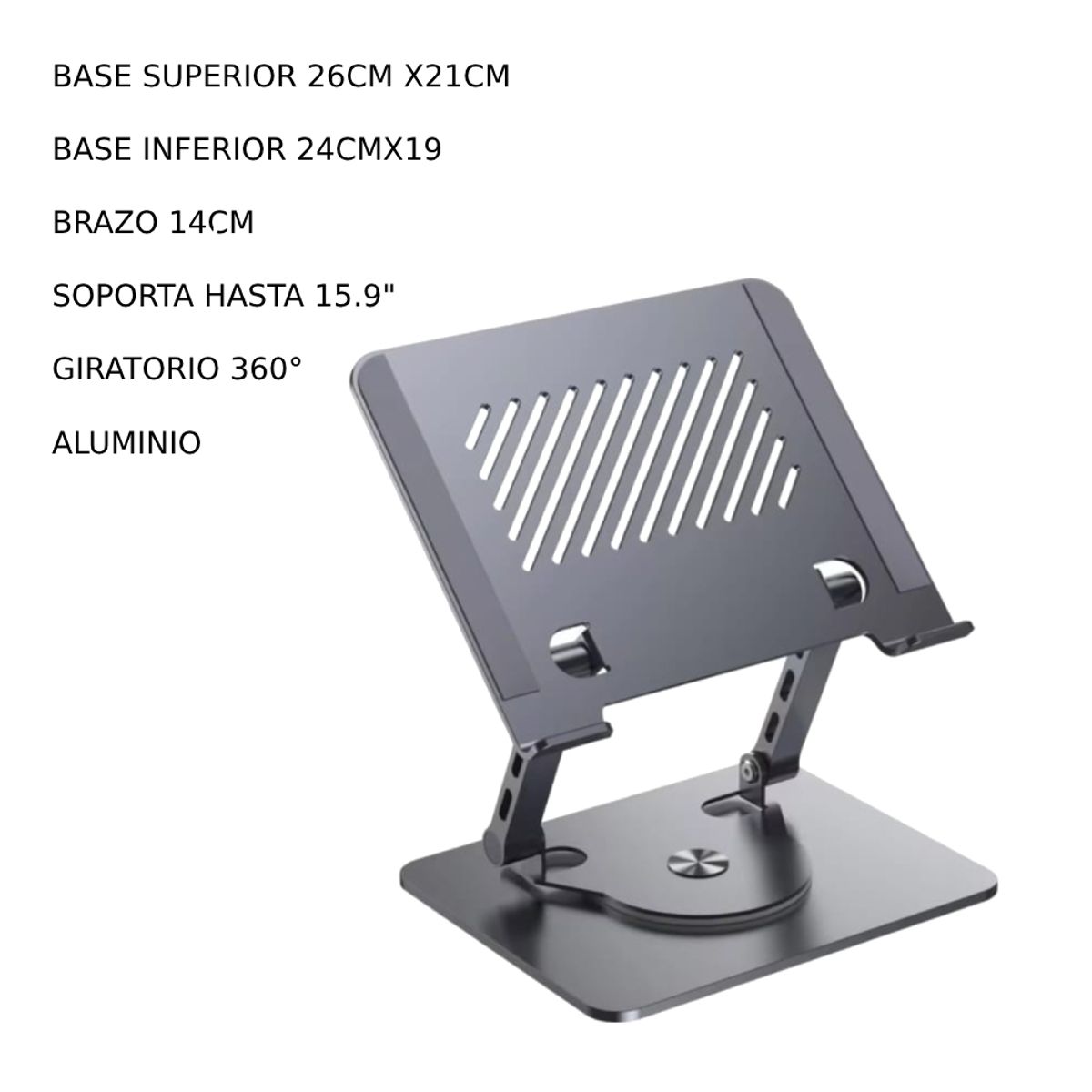 GENERICO - Soporte Laptop Tablet Base de Aluminio Metal Hasta 15.9 Pulgadas 360°