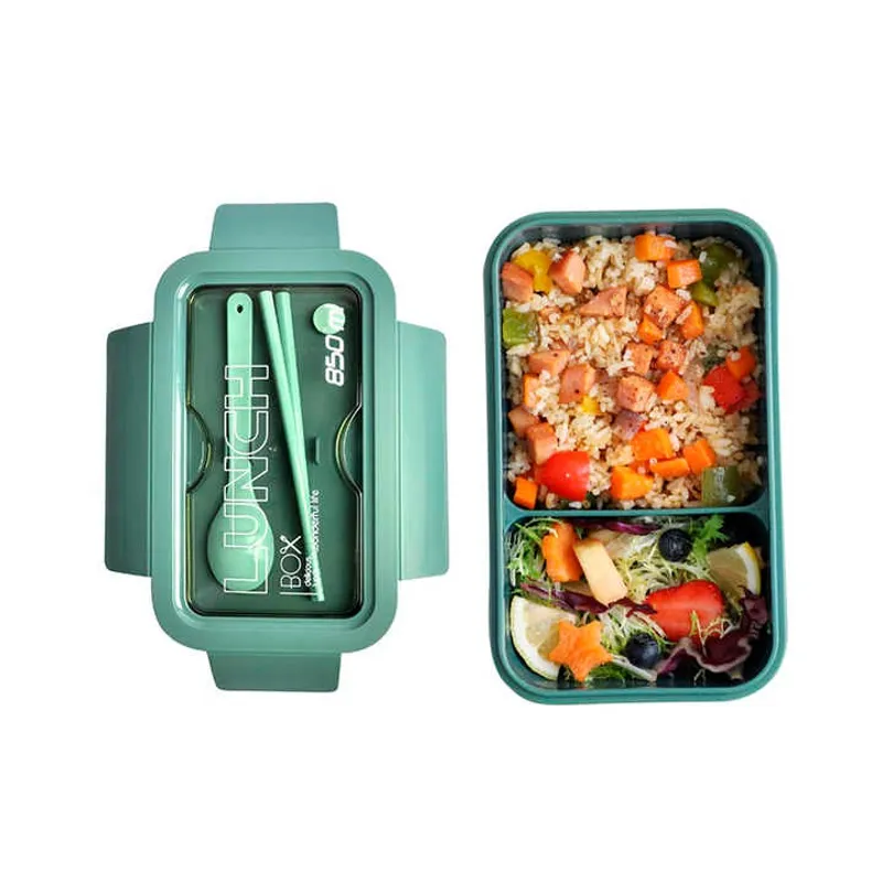 GENERICO - Lonchera color verde con cubiertos BPA FREE 2 espacios