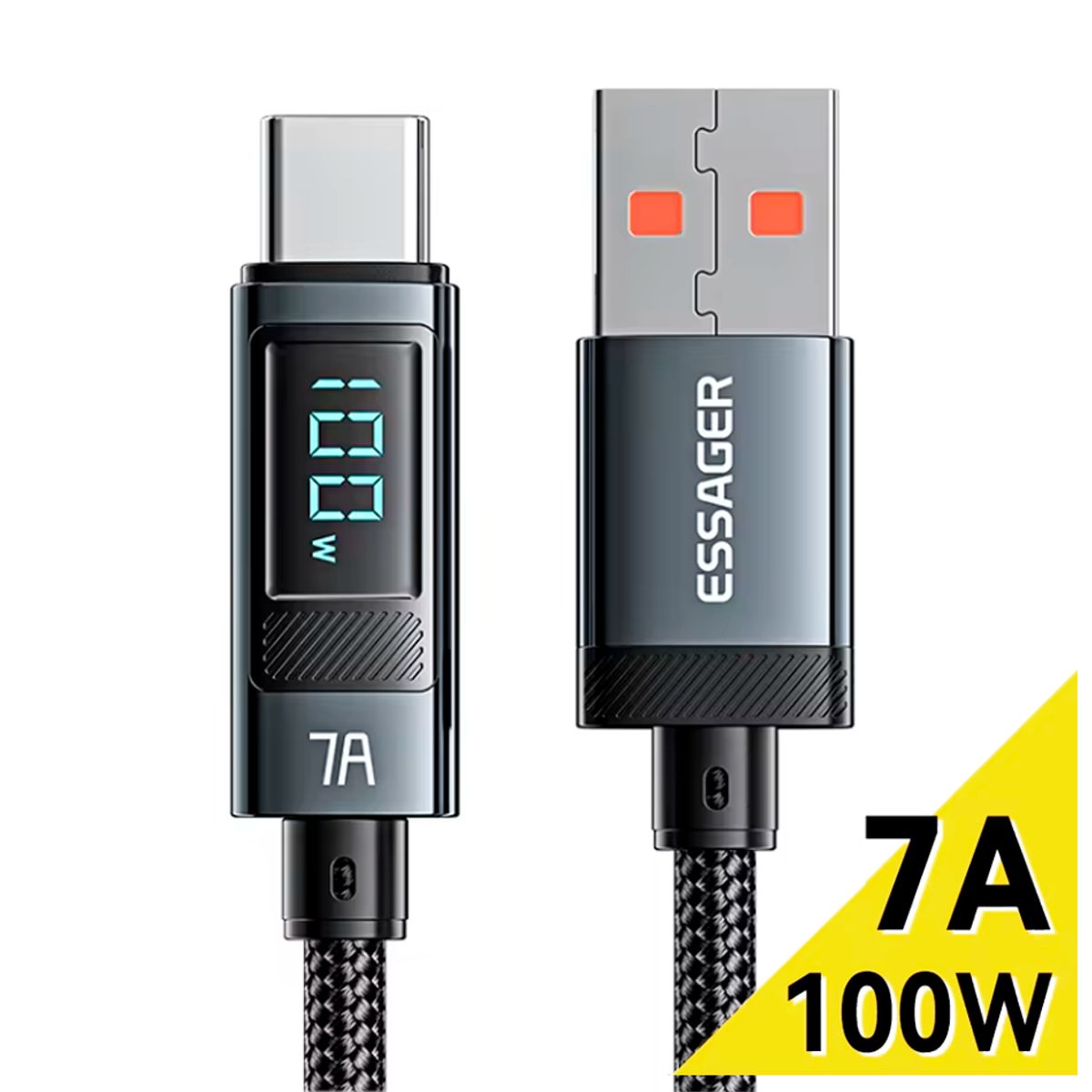 ESSAGER - Cable de carga rápida Tipo C 7A 100W Indicador digital Nylon 2metros