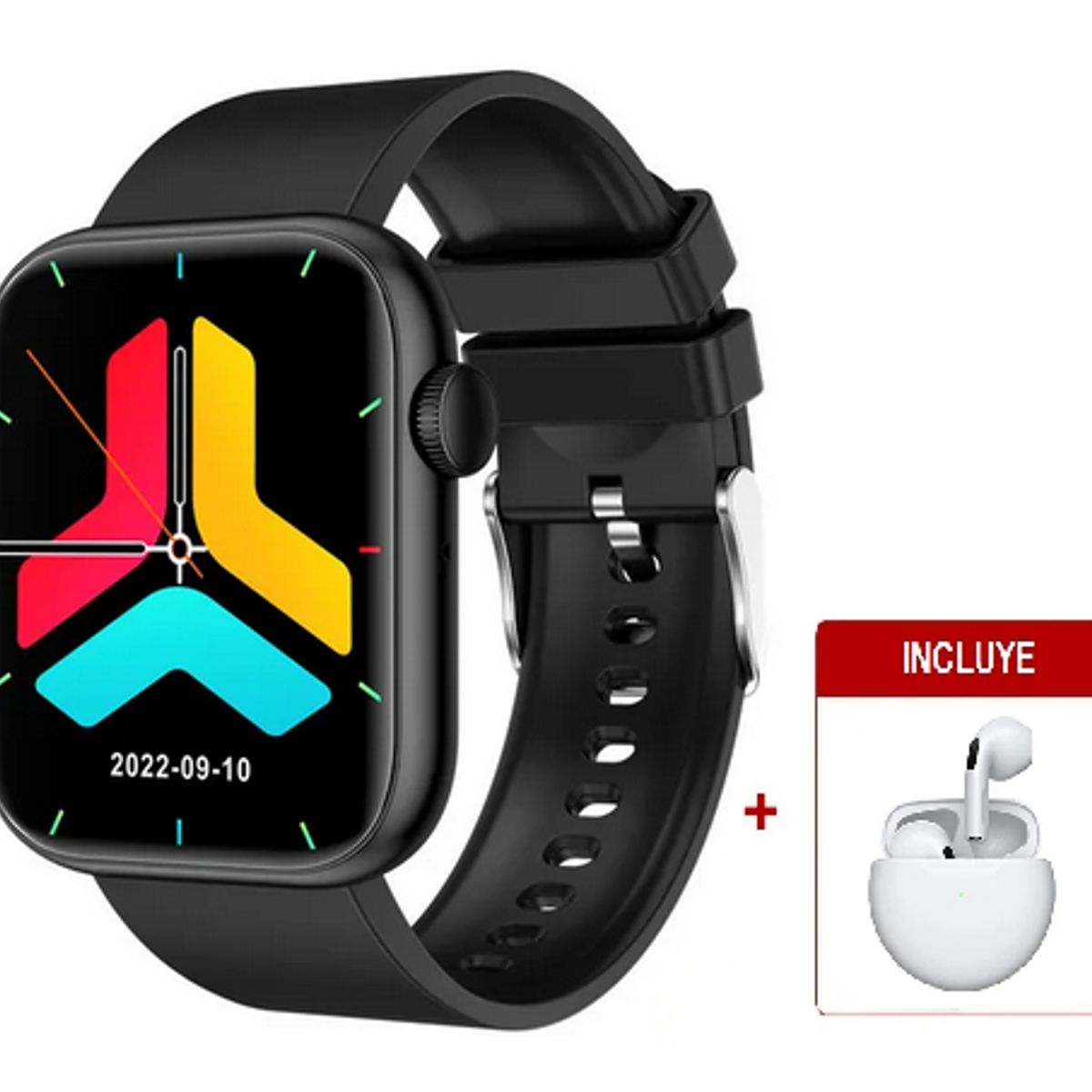 GENERICO - Smartwatch Deportivo QX7 Cuadrado Negro Audífonos Blanco