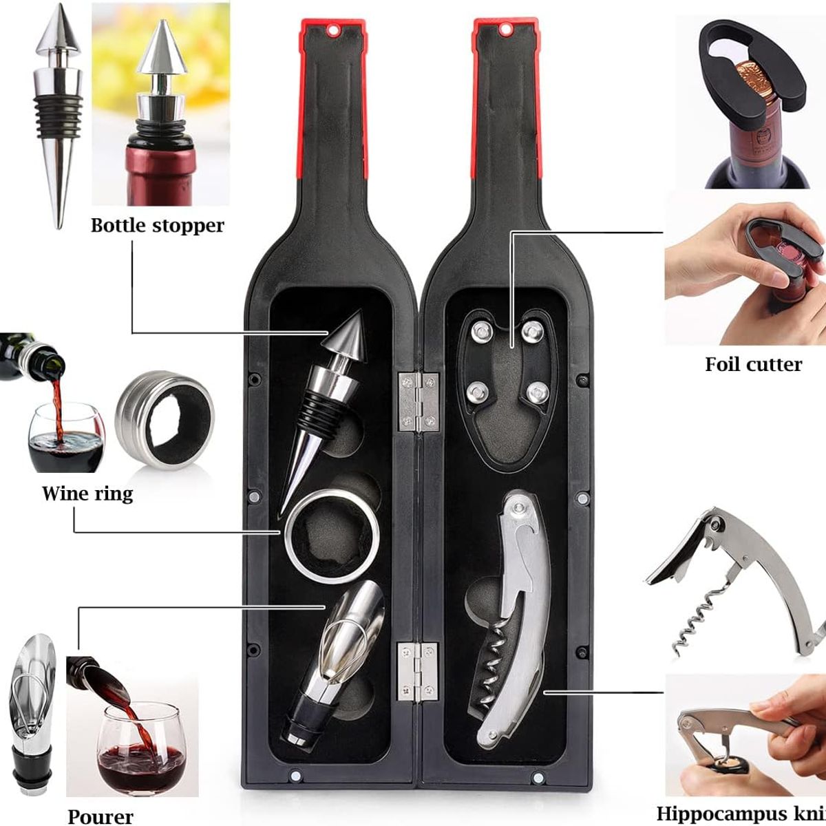 GENERICO - BOTELLA DESTAPADOR DE VINO SACACORCHO ABRIDOR SET GRANDE 5 EN 1
