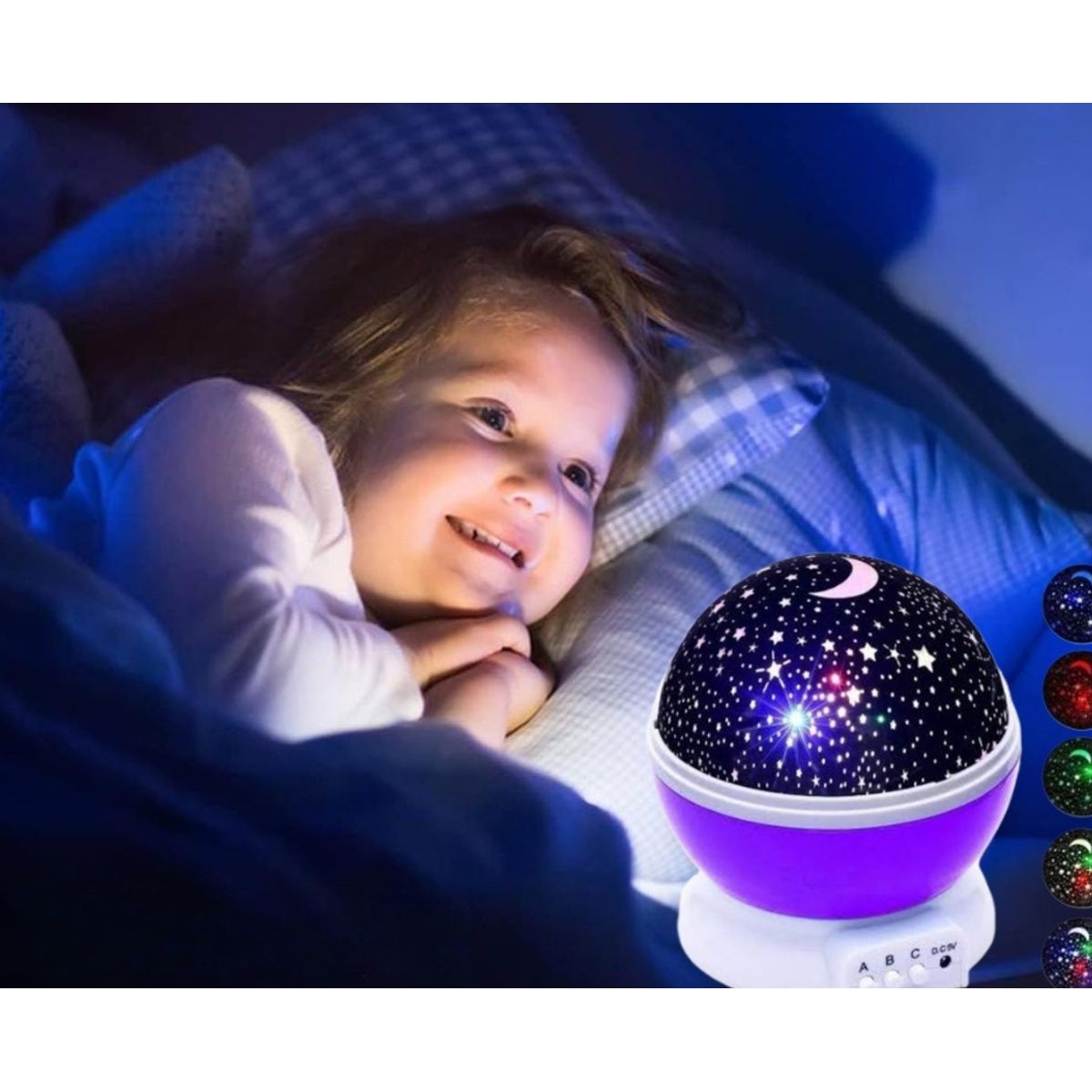 GENERICO - LÁMPARA PROYECTOR ESFERA GIRATORIO DORMIR BEBE LUZ LED MULTICOLOR 360°