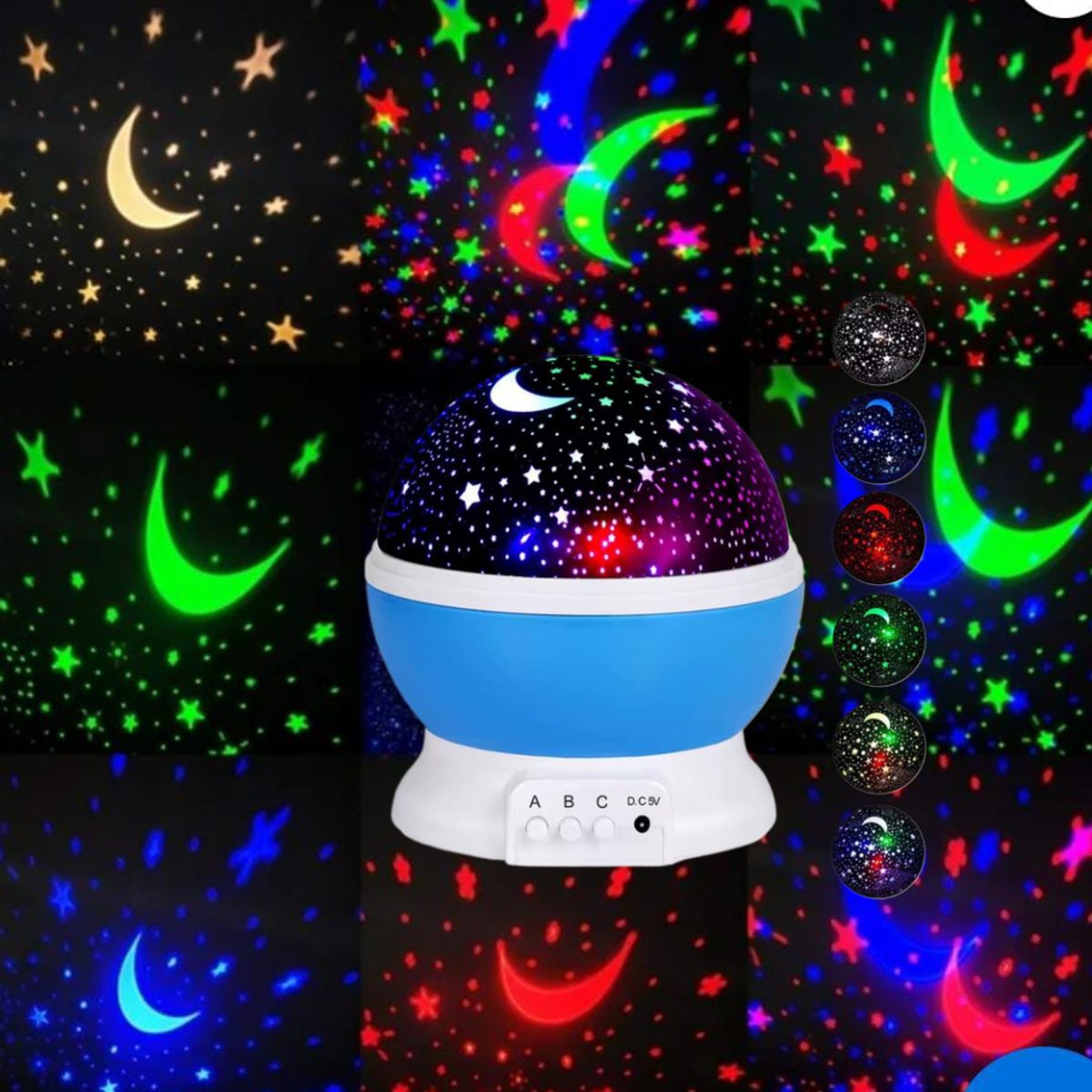 GENERICO - LÁMPARA PROYECTOR ESFERA GIRATORIO DORMIR BEBE LUZ LED MULTICOLOR 360°