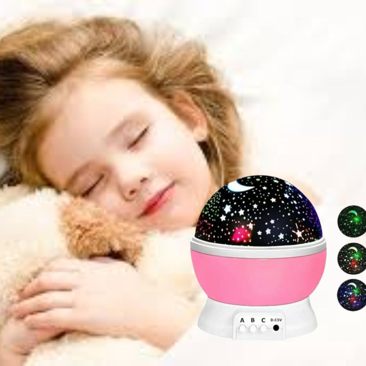GENERICO - LÁMPARA PROYECTOR ESFERA GIRATORIO DORMIR BEBE LUZ LED MULTICOLOR 360°