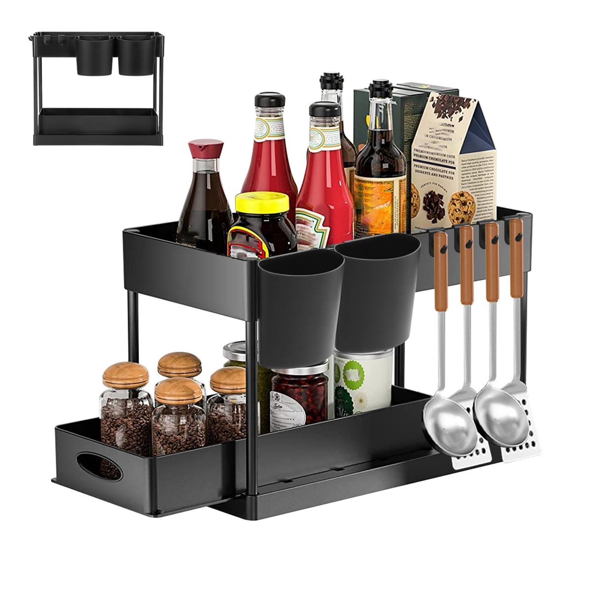 VIDITA - Estante Organizador 2 Niveles Cajones Ganchos Repisas Cocina Baño