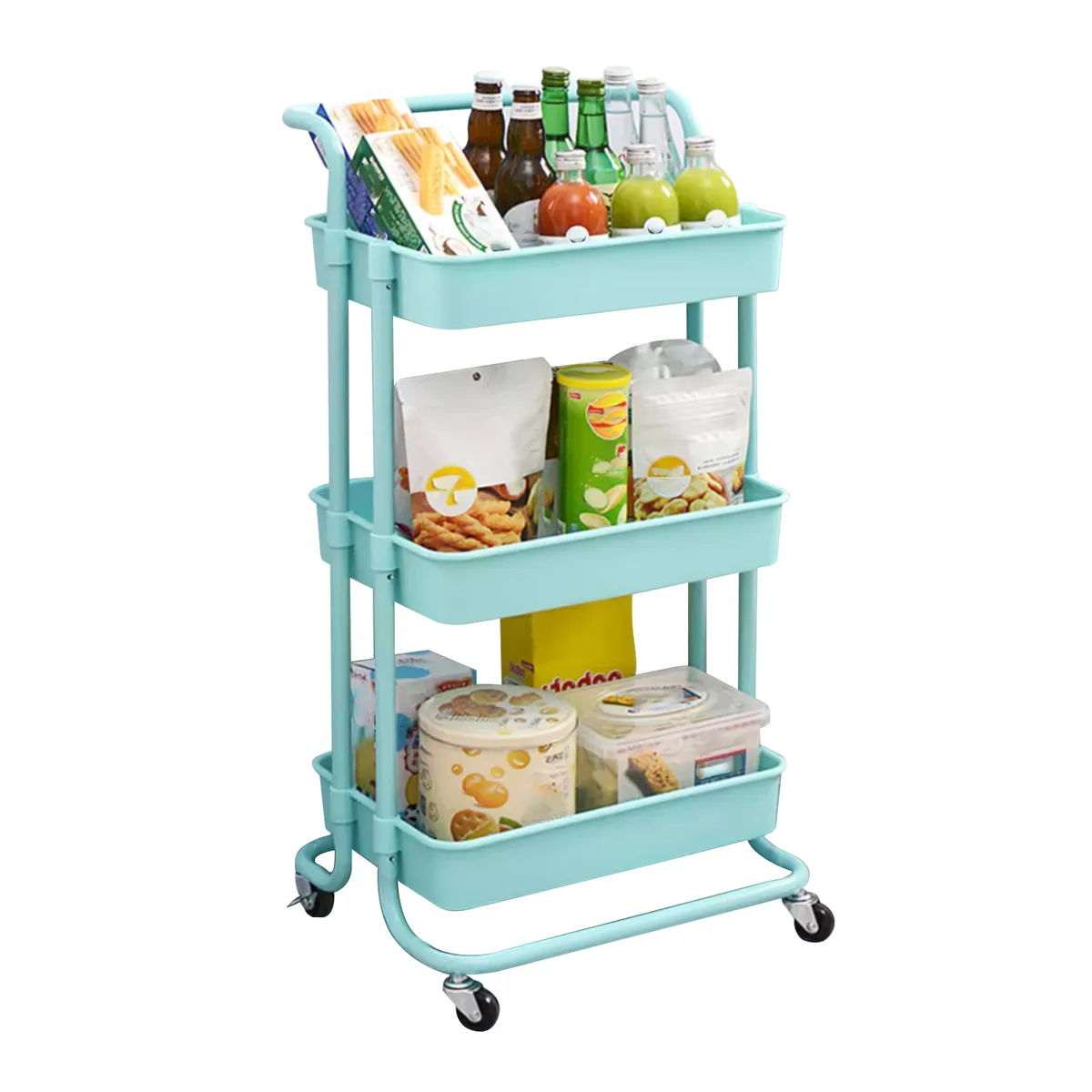 VIDITA - Carro Organizador Carrito Estante 3 Niveles Ruedas Turquesa