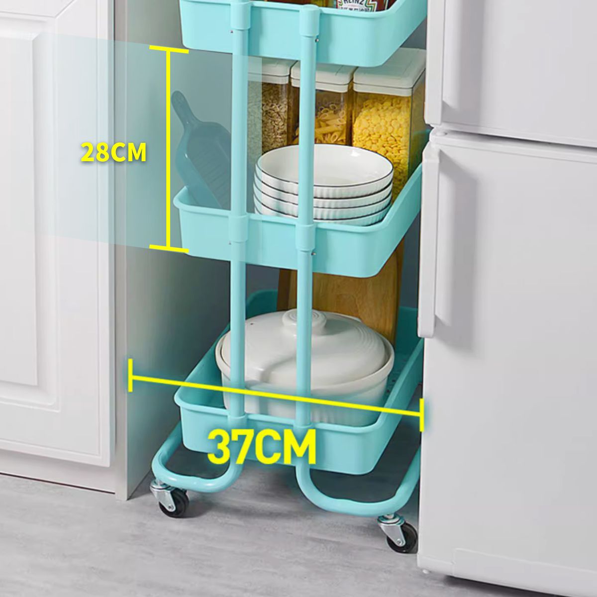 VIDITA - Carro Organizador Carrito Estante 3 Niveles Ruedas Turquesa