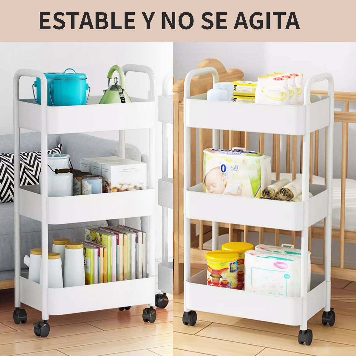 VIDITA - Carrito Carro Organizador Con Ruedas Multiuso 3 Niveles-Blanco...